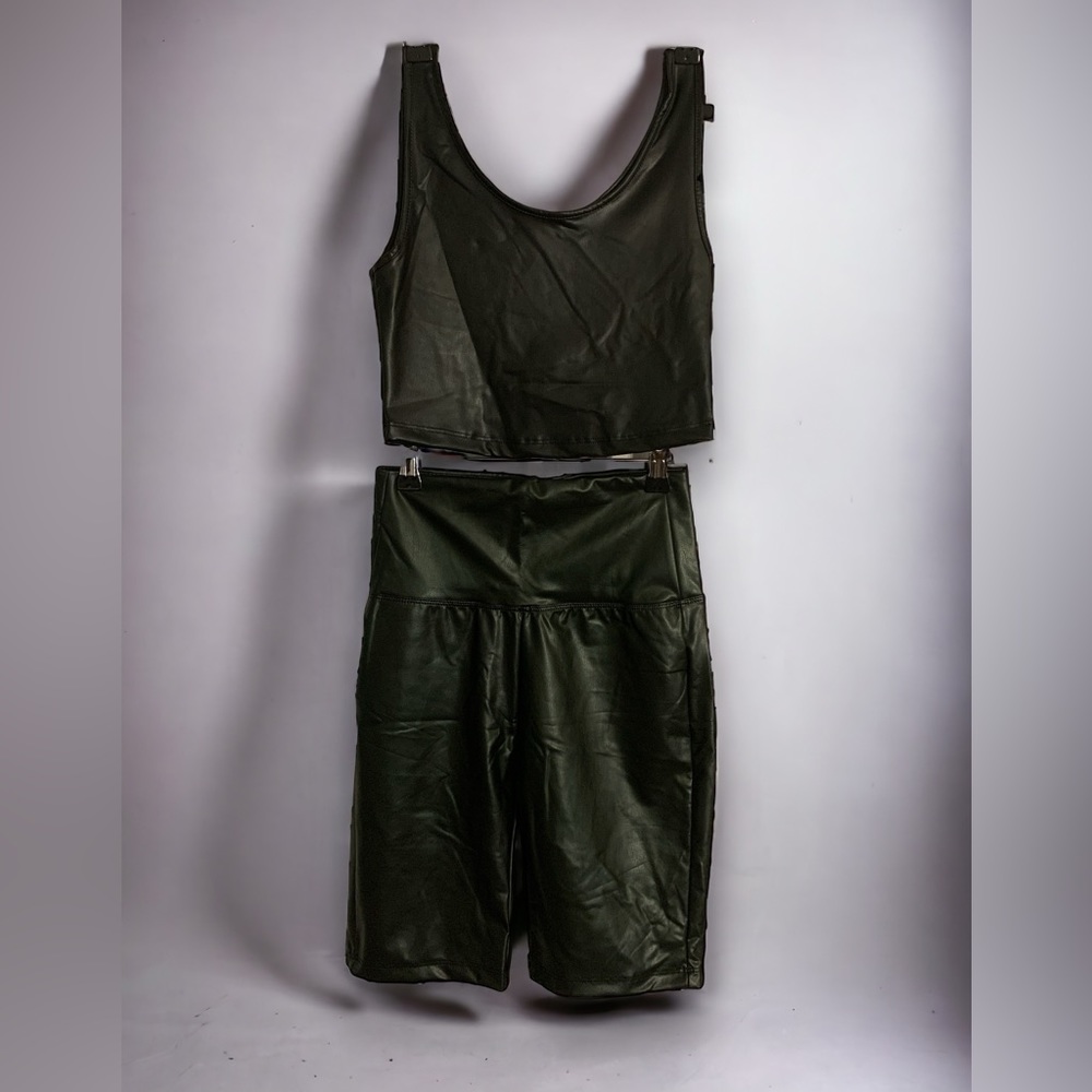 *NEW* Vegan Leather Crop Tank & Biker Shorts Set Size Small